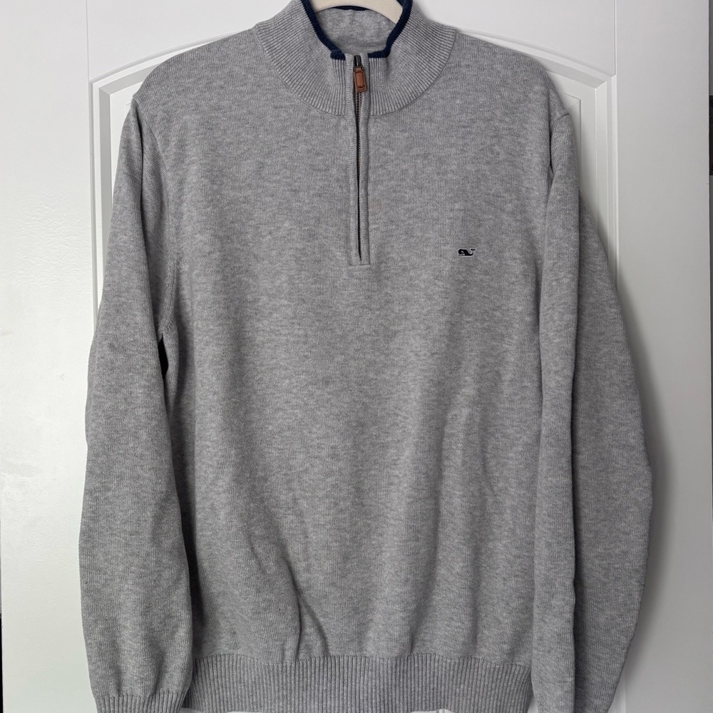 Vineyard Vines Light Gray Quarter-Zip Boathouse Cotton Sweater